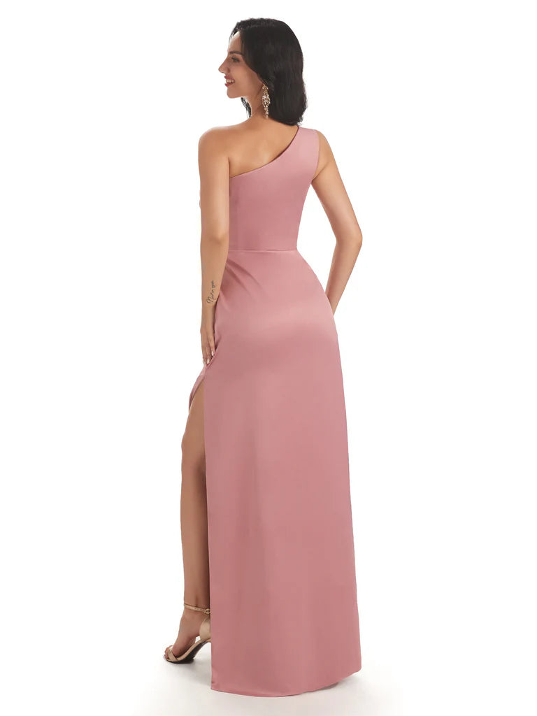 Sexy Pink Mermaid One Shoulder Cheap Long Bridesmaid Dresses Online,WG1058