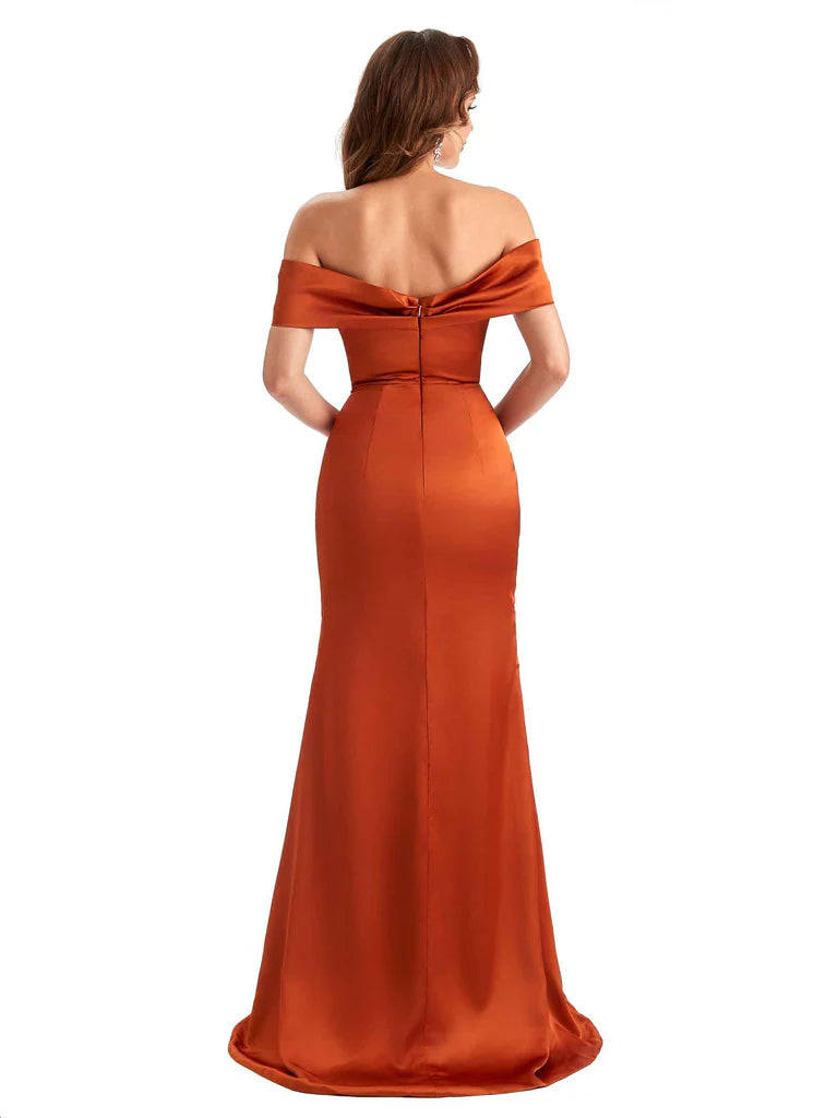 Mismatched Burnt Orange Mermaid High Slit Cheap Long Bridesmaid Dresses,WG1161