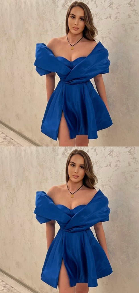 Sexy Blue A-line Off Shoulder Mini Short Prom Homecoming Dresses Online,CM989