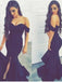 Black Off Shoulder Mermaid Sweetheart Side Slit Cheap Long Prom Dress, WG558