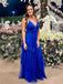 Sexy Blue Spaghetti Straps V-neck Maxi Long Party Prom Dresses,Evening Dress,13387