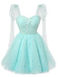 Cute Blue A-line Long Sleeves Mini Short Prom Homecoming Dresses Online,CM1001