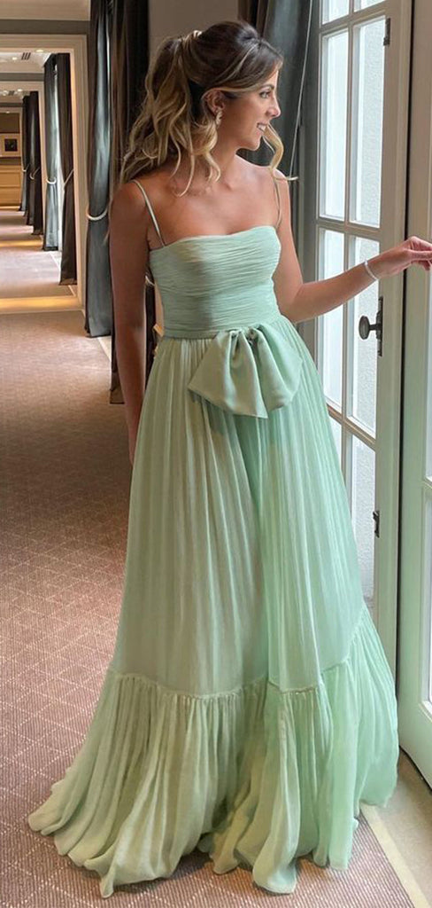 Cute Green A-line Spaghetti Straps Maxi Long Party Prom Dresses,Evening Dress,13272