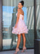 Cute Pink A-line Floral Spaghetti Straps Short Prom Homecoming Dresses,CM958