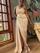 Elegant Champagne Mermaid Side Slit Maxi Long Bridesmaid Dresses For Wedding Party,WG1616