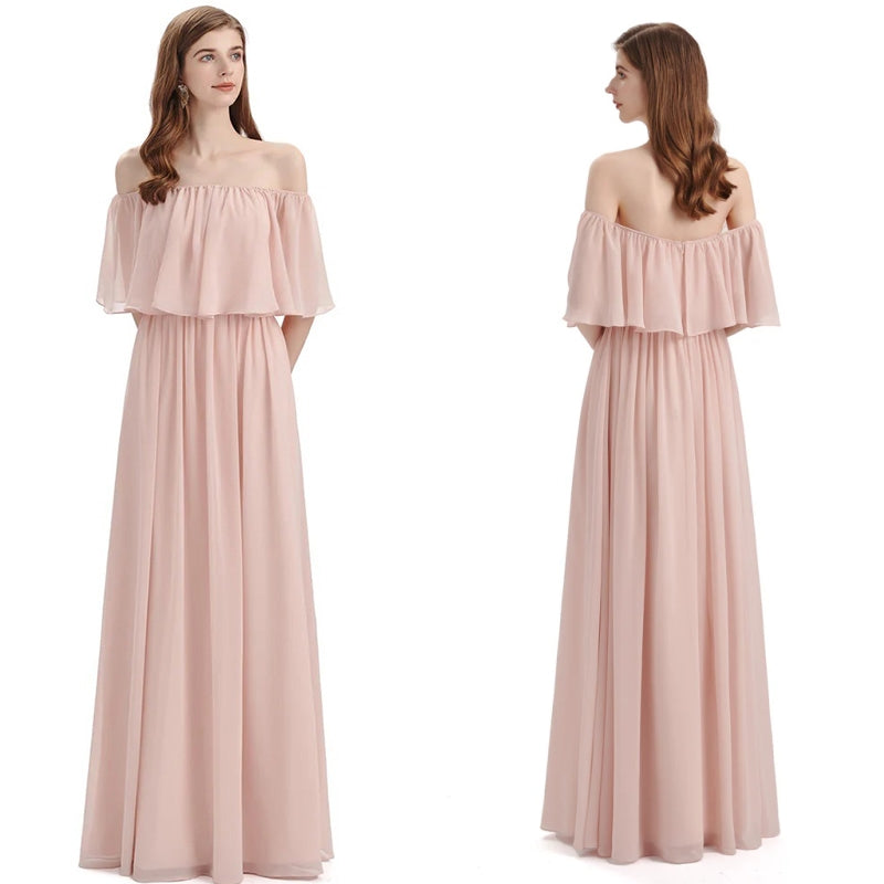 Light Blush Pink Chiffon Cheap Long Bridesmaid Dresses Online, WG293