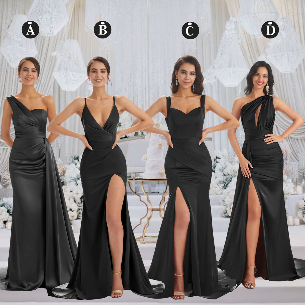 Mismatched Black Mermaid Maxi Long Bridesmaid Dresses For Wedding Party,WG1640