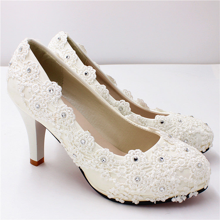 New Arrival Women's Wedding Shoes Decorative Lace Wedding Heels Bridal Shoes, H98