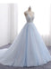 Pale Blue V Neckline A line Tulle Lace Beaded Evening Prom Dresses, Popular Sweet 16 Party Prom Dresses, Custom Long Prom Dresses, Cheap Formal Prom Dresses, 17171