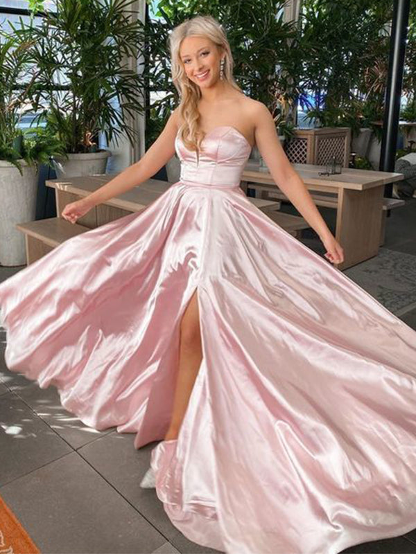 Simple Pink A-line Sweetheart Maxi Long Party Prom Dresses,Evening Dress,13295