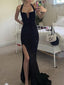 Sexy Black Mermaid Halter Side Slit Maxi Long Party Prom Dresses, Evening Dress,13188