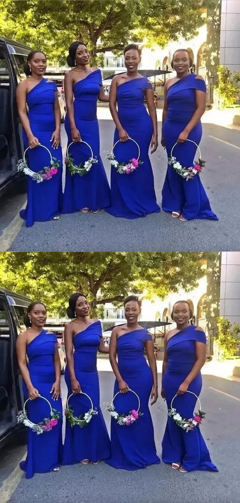 Sexy Blue Mermaid One Shoulder Maxi Long Bridesmaid Dresses For Wedding Party,WG1602