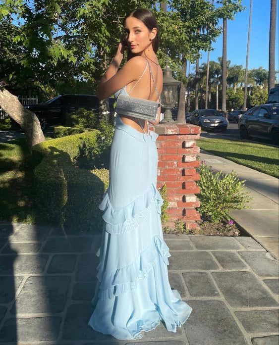 Sexy Blue Mermaid V-neck Maxi Long Party Prom Dresses,Evening Dress,13271