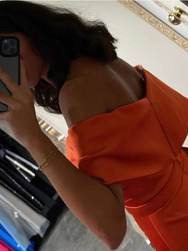 Sexy Burnt Orange Mermaid Off Shoulder Maxi Long Bridesmaid Dresses For Wedding, WG1559