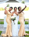 Sexy Champagne Mermaid V-neck Maxi Long Bridesmaid Dresses For Wedding,WG1560