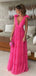 Sexy Hot Pink A-line V-neck Maxi Long Party Prom Dresses, Evening Dress,13207