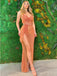 Sexy Orange Mermaid Spaghetti Straps High Slit Maxi Long Prom Dresses,13078