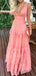 Sexy Pink A-line V-neck Long Party Prom Dresses Online,Evening Dress,13111