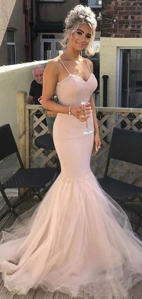 Sexy Pink Mermaid Spaghetti Straps Maxi Long Prom Dresses,13080