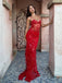 Sexy Red Mermaid Spaghetti Straps Maxi Long Lace Party Prom Dresses, Evening Dress,13206