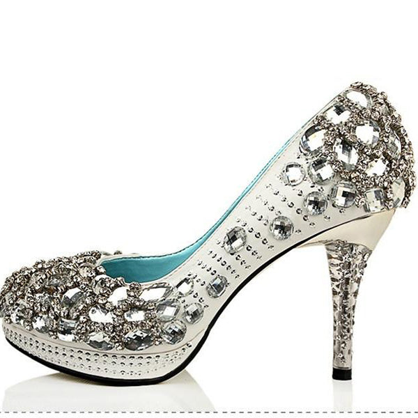 High Heels Handmade Rhinestone Pointed Toe Crystal Wedding Shoes, S026