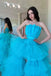 Sky Blue High Low Strapless Long Party Prom Dresses Online,13107