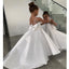 Sweet Satin A-line Top Tulle Long Flower Girl Dresses With Bow, FG002