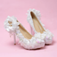 Women's Wedding Shoes Decorative White Lace Floral Wedding Heels Bridal Shoes, H85