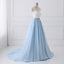 Lace Straps A line Blue Skirt Long Evening Prom Dresses, 17554