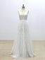 2018 Simple V Neck Lace Cheap A-line Wedding Dresses Online, WD371