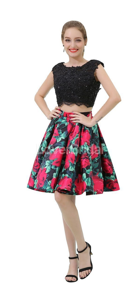 Black Two Pieces Lace Beaded Cheap Homecoming Dresses Online, Cheap Short Prom Dresses, CM807