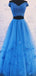 Blue A-line Two Pieces Off Shoulder Maxi Long Prom Dresses,Evening Dresses,12963