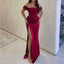 Red Mermaid Off Shoulder Side Slit Cheap Long Bridesmaid Dresses,WG1380