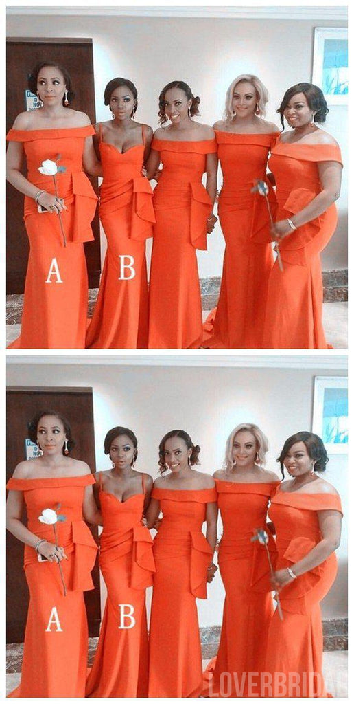 Burnt Orange Mermaid Mismatched Simple Cheap Bridesmaid Dresses Online, WG523