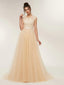Champagne A-line Jewel Sleeveless Long Prom Dresses Online,Dance Dresses,12443