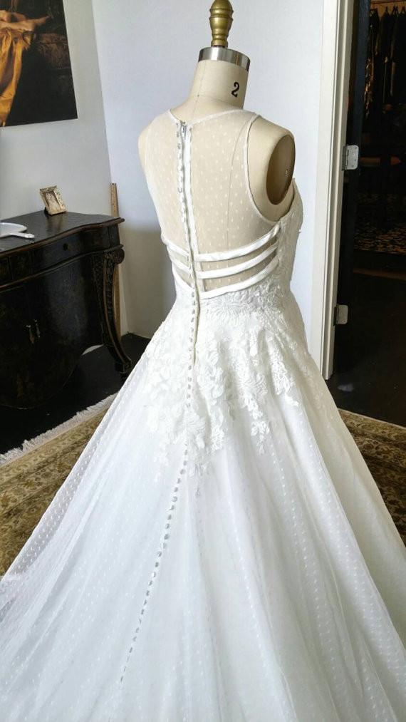 Charming Unique Round Neck Sleeves White Lace See Through Back Long Wedding Dress, WG627