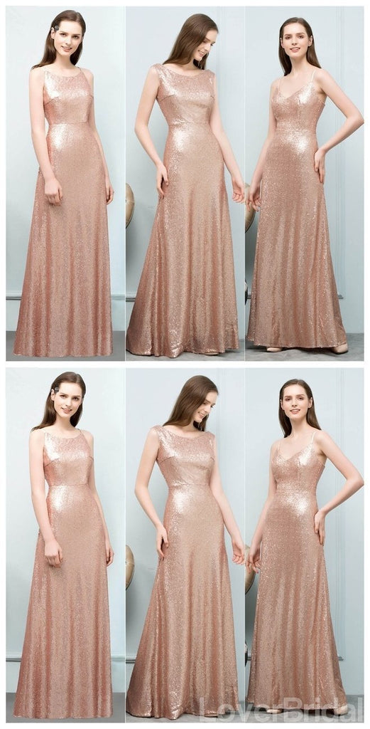 Cheap Sparkly Floor Length Mismatched Gold Sequin Bridesmaid Dresses Online, WG545