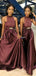 Chocolate A-line Halter Cheap Long Bridesmaid Dresses Online,WG1188