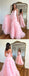 Cute Pink A-line V-neck Spaghetti Straps Maxi Long Party Prom Dresses,13083