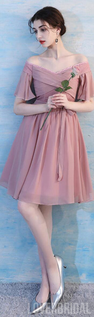 Dusty Pink Chiffon Mismatched Simple Short Bridesmaid Dresses Online, WG514