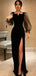 Elegant Black Sheath Long Sleeves Side Slit Cheap Long Prom Dresses Online,12784