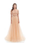 Elegant Champagne A-line Short Sleeves Long Prom Dresses Online,12583