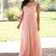 Elegant Lace Floor-Length Applique Blush Pink Long Formal Cheap Chiffon Bridesmaid Dresses, WG35