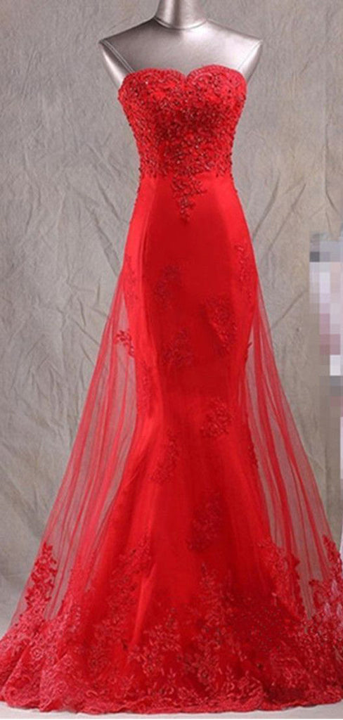 Elegant Red Mermaid Sweetheart Maxi Long Prom Dresses,Evening Dresses,12990