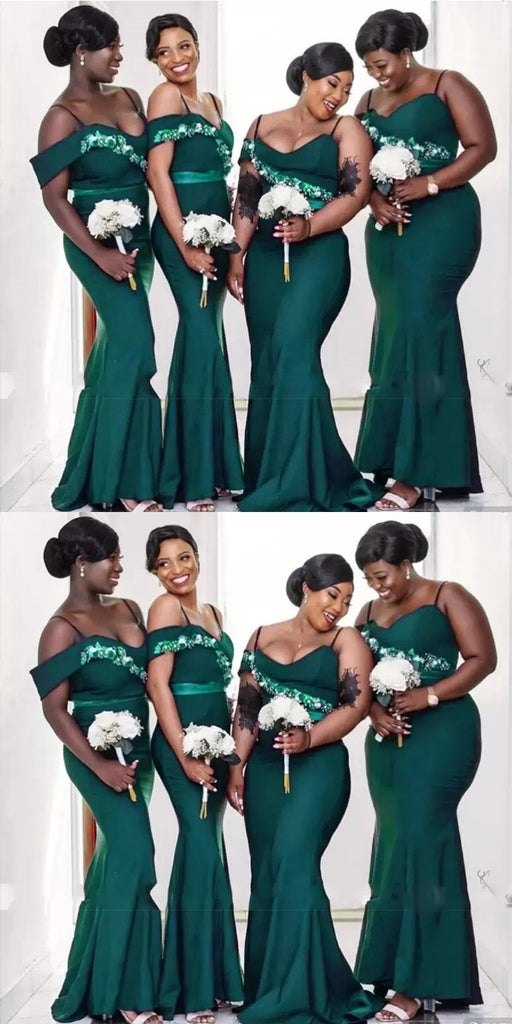 Emerald Green Mermaid Spaghetti Straps Cheap Long Bridesmaid Dresses,WG1258