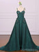 Emerald Green Spaghetti Straps Cheap Long Evening Prom Dresses, Cheap Custom Sweet 16 Dresses, 18526