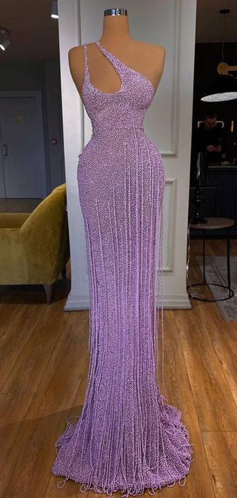 Gorgeous Purple Mermaid One Shoulder Maxi Long Prom Dresses,Evening Dresses,12916