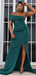 Green Mermaid Side Slit One Shoulder Cheap Long Bridesmaid Dresses,WG1485