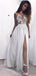 Halter Side Slit Grey Sequin Tulle Long Evening Prom Dresses, Cheap Sweet 16 Dresses, 18384
