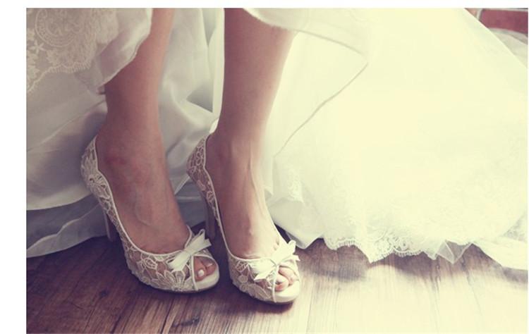 Ivory Lace High Heels Fish Toe Sexy Wedding Bridal Shoes With Tow, S020